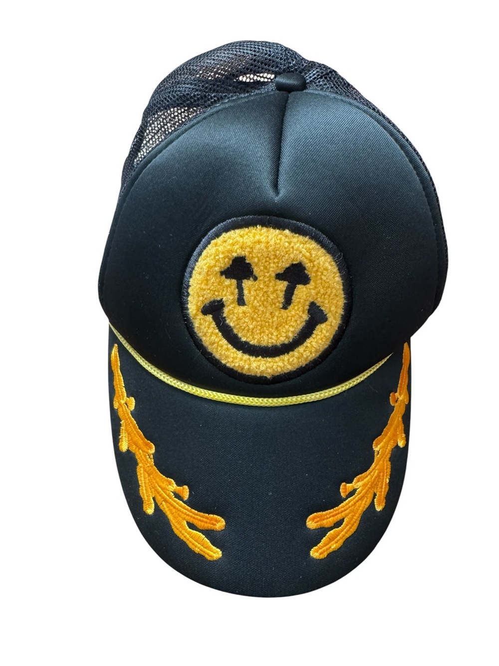 Happy Caps Black Trucker Hat with Smiley
